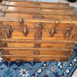1900s Antique Flat Top Steamer Trunk Chest large 32" wide x 23" tall x 20"