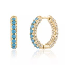 Turquoise Hoop Gold Earrings S925