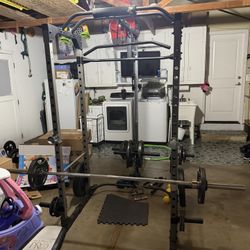 Power Rack Cage W/ Pulley & Adj Bench
