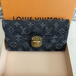 Authentic Louis Vuitton Black Denim Wallet With Box Only