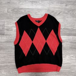 Red And Black Argyle Sweater Vest