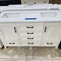 60 in. Single Sink Freestanding Bath Vanity in White with White Top $915 