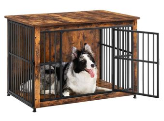 38.6" Dog Crate Furniture, Heavy-Duty Dog Cage Side End Table, XL Pet Wood Kennel for Large and Medium Dogs up to 70 lb with Enclosed Base, Double-Doo