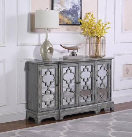 Large 4 Door Accent Cabinet in Antique Grey Finish! Lowest Prices Ever!