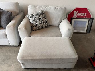 Grey Sofa Set, Ottoman and Chaise W/ Accent Pillows