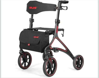 Carbon Fiber Rollator Walker with Seat Lightweight - 15 lbs and 300lb capacity 5 - level Height