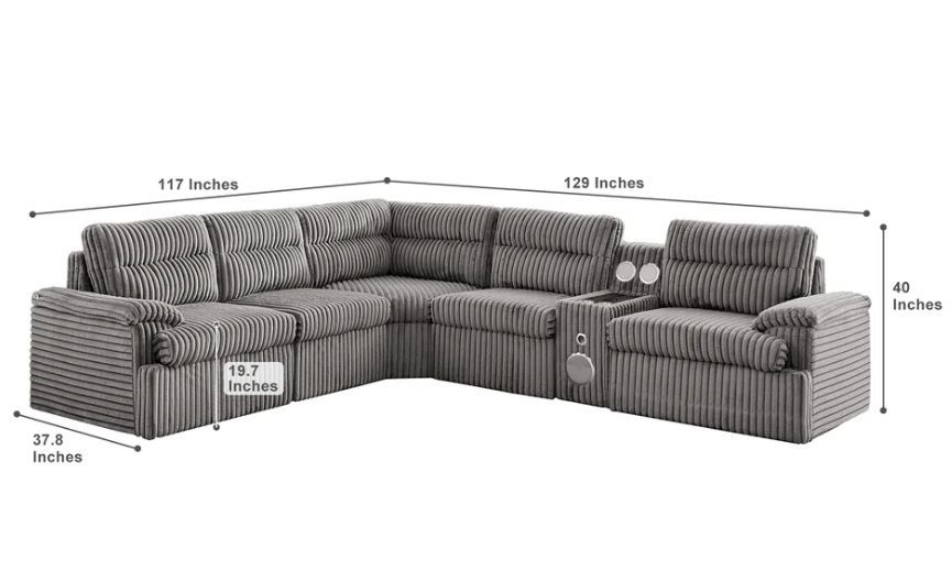 GREY OR BEIGHT 6-PC MODULAR SECTIONAL W/ BLUETOOTH SPEAKER AND USB CHARGING PORT