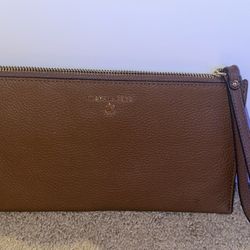 Michael Kors tan pebbled leather wristlet Large