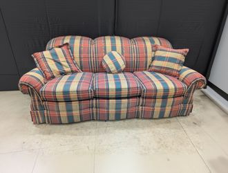 Classic Plaid Fabric Sofa with Loose Cushions | Key City Brand