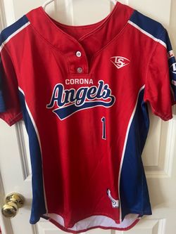 Girls large Louisville slugger two button Corona Angel’s jersey in red #1