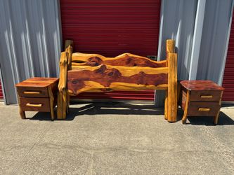 Rustic Wood King Headboard Foot Board 2 Nightstands