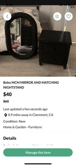 MIRROR AND MATCHING NIGHTSTAND 