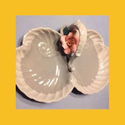 

Gray double sided pink rose candy/relish dish USA pottery11.75” wide, 7.5 wide, 4.5" high-

