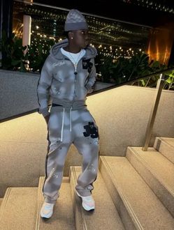 Gray Tracksuit Set Zip Hoodie and Joggers