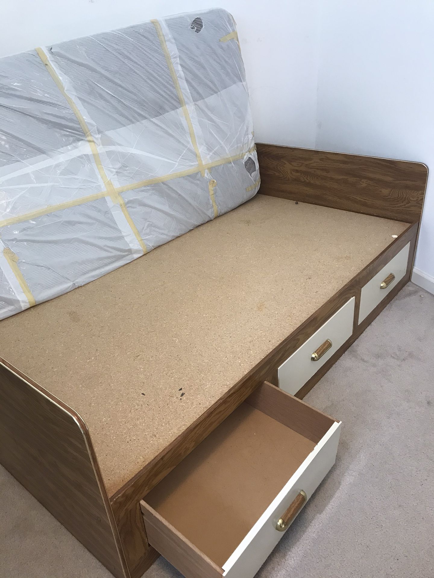 Twin bed frames with drawer and mattress