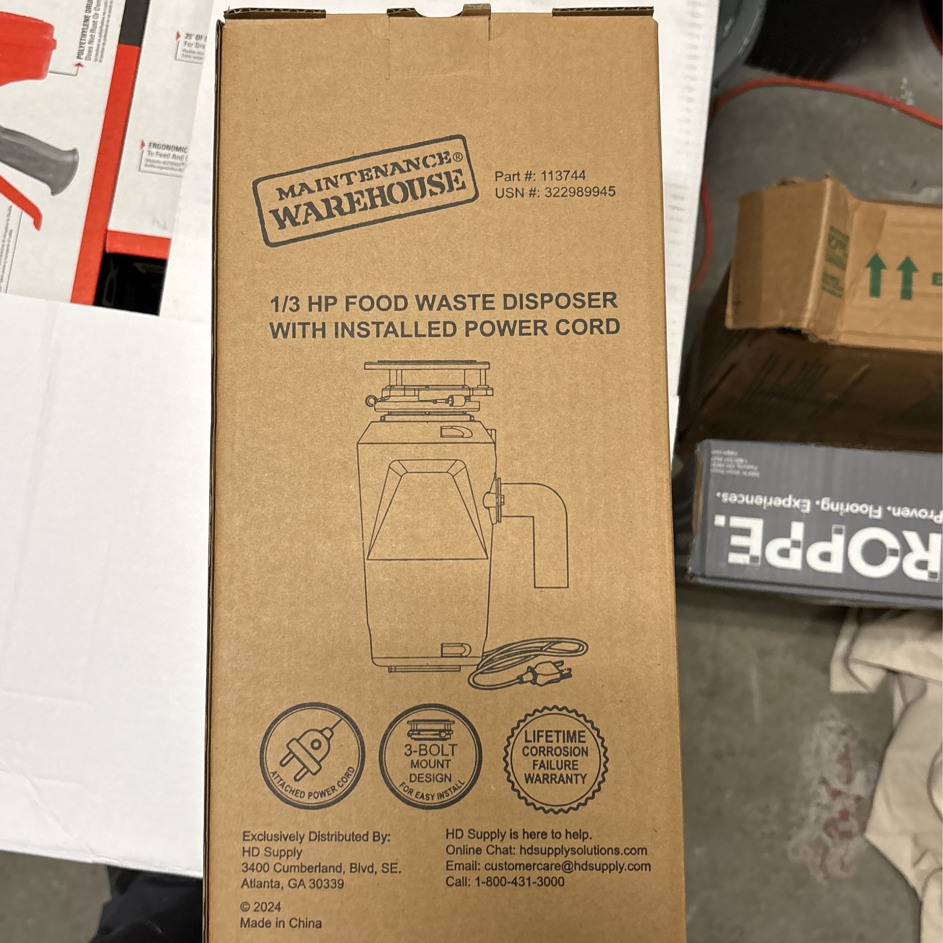 Maintenance Warehouse 1/3 HP Waste Disposal With Power Cord