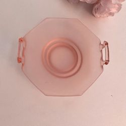  Pink Depression Frosted Glass Octagonal Dish 7” Handles