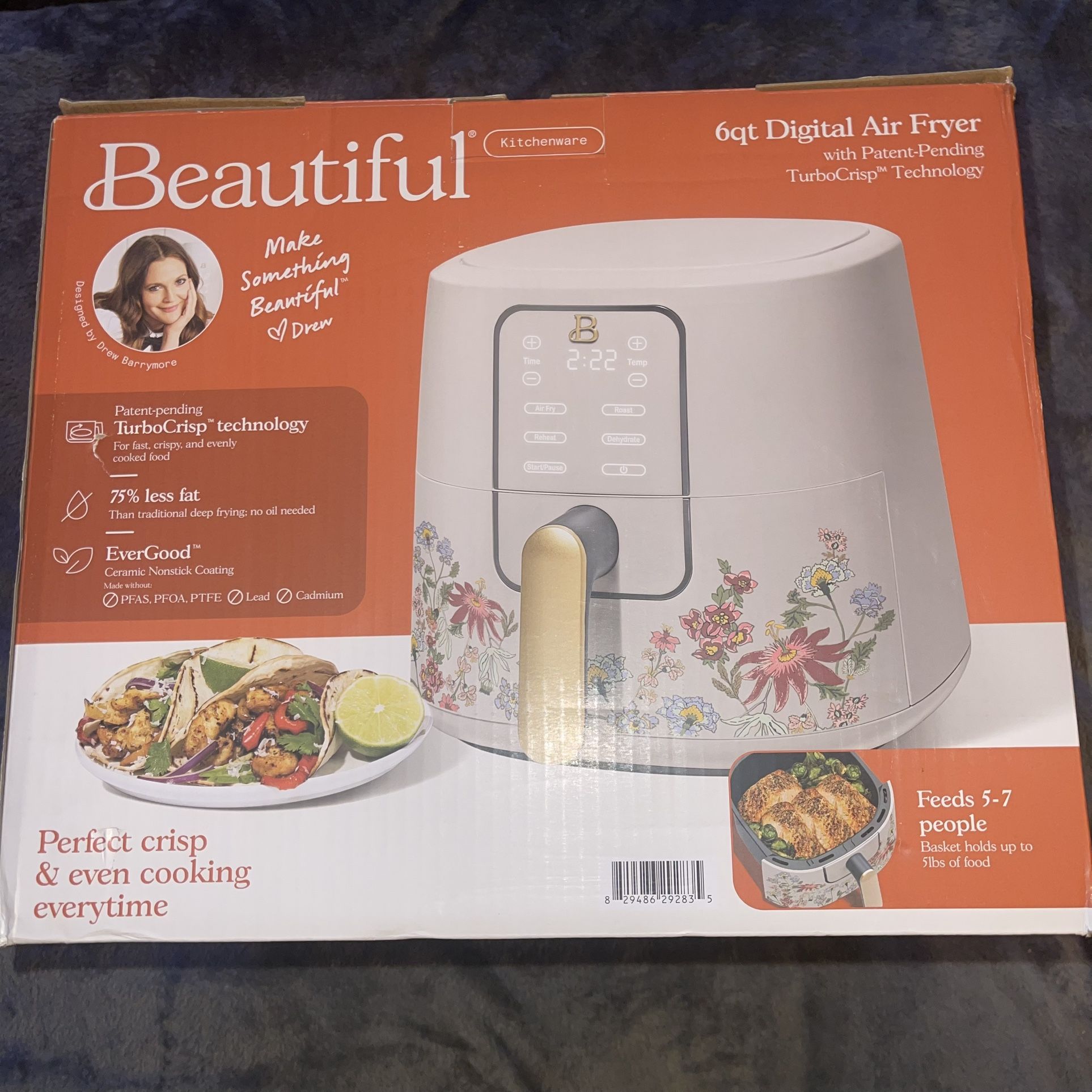 Beautiful 6 Qt Air Fryer TurboCrisp EverGood Ceramic Nonstick Floral White
