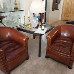 LEATHER BARREL CHAIRS 