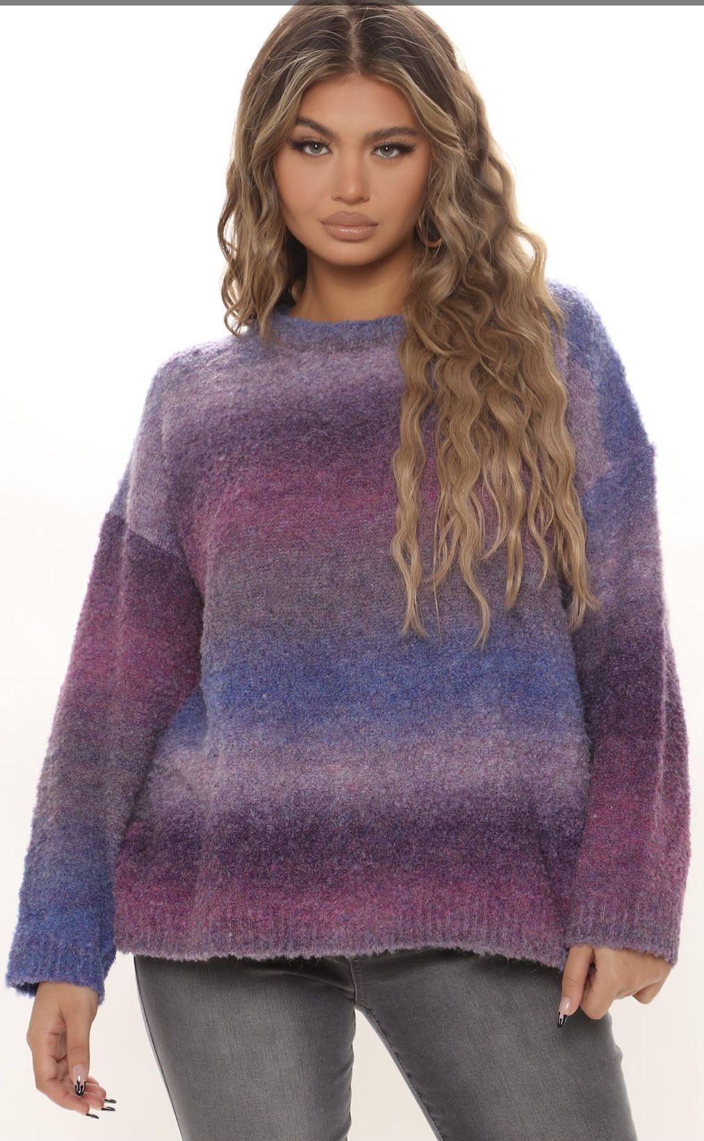 INC International Concepts Women’s Purple Blue Ombré Wool/Mohair Blend Sweater