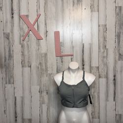 Nike Dri-Fit Zip Front Sports Bra XL Gray  High Support Training Activewear Top NWT