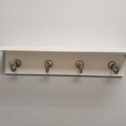 White Wall Shelf with 4 Hooks – 2 Available – $10 Each or $15 for Both