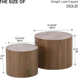 Nesting Coffee Table Set of 2, Modern Round Coffee Table with Non-Slip Feet, Walnut Wooden Circle Accent Tables for Small Spaces Living Room Bedroom B
