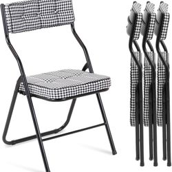 HOMEFUN Padded Folding Chairs 4 Pack - Foldable Dining Chair with Cushion, Portable and Assembled Extra Seat for Guests Kitchen Office Wedding Party B