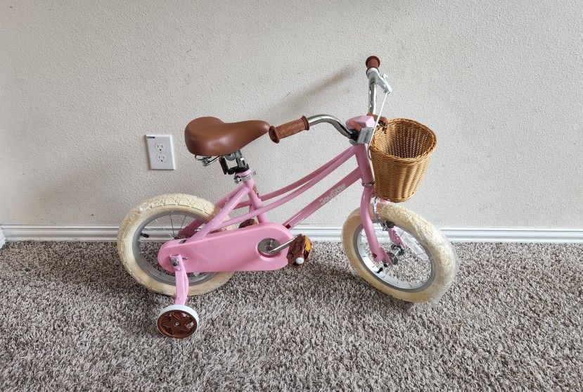 Joystar Retro Style 14" Girls Bike with Training Wheels and Adjustable Handlebars and Seat Height