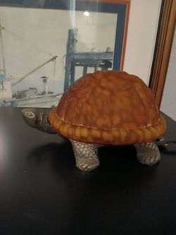Metal and glass turtle light up  lamp
