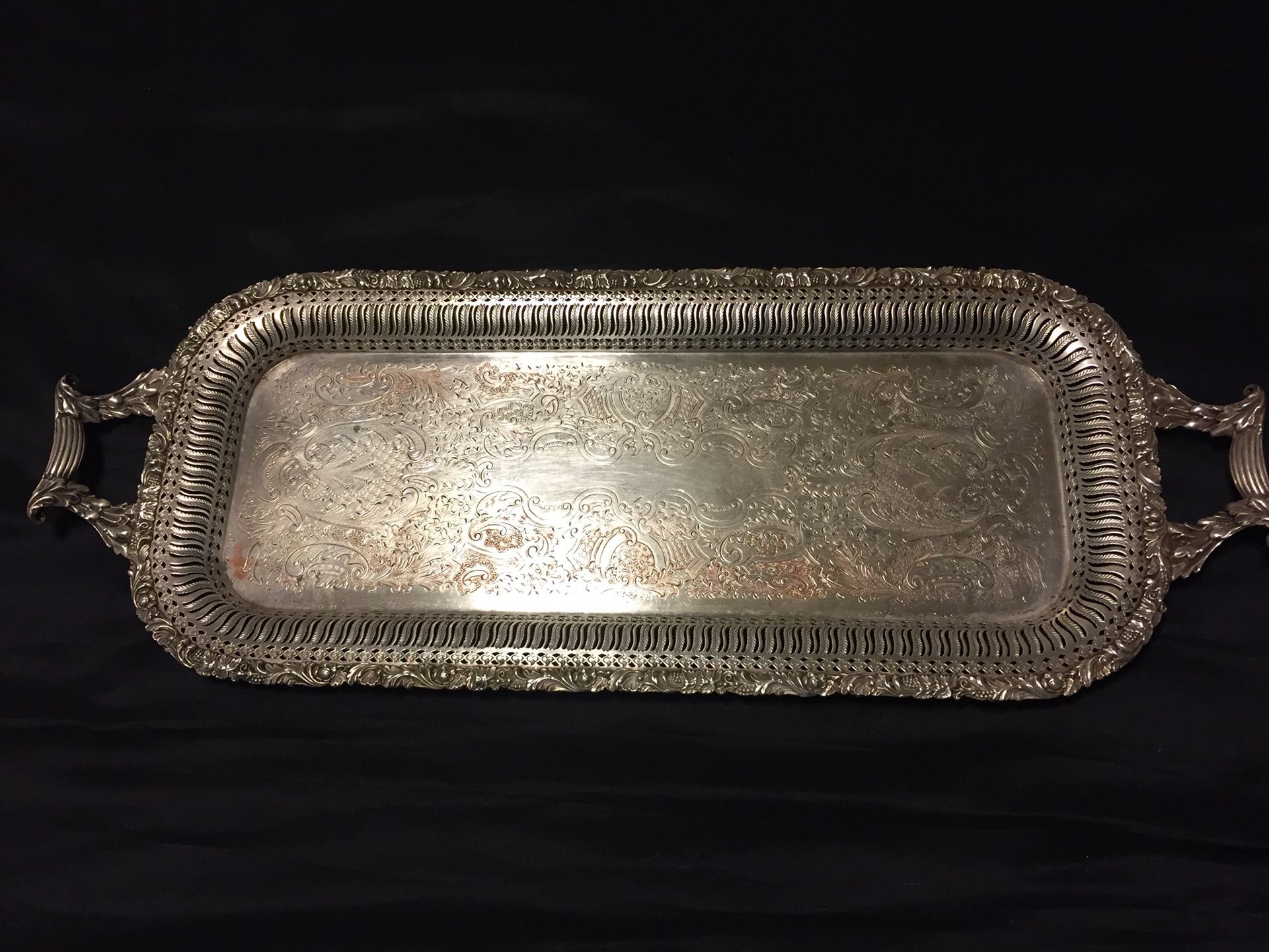 Antique Barker Ellis Silver Plate Engraved Serving Tray with Menorah Hallmark/Marked England