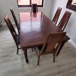 Wooden Brown Dining Room Table with Six Chairs