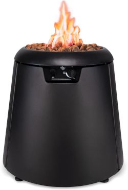 TIKI 28.5-Inch Customizable Propane Fire Pit, 40,000 BTU Outdoor Gas Fire Pit with Lava Rocks & Burner Cover – Modern Black Design for Patio, Backyard