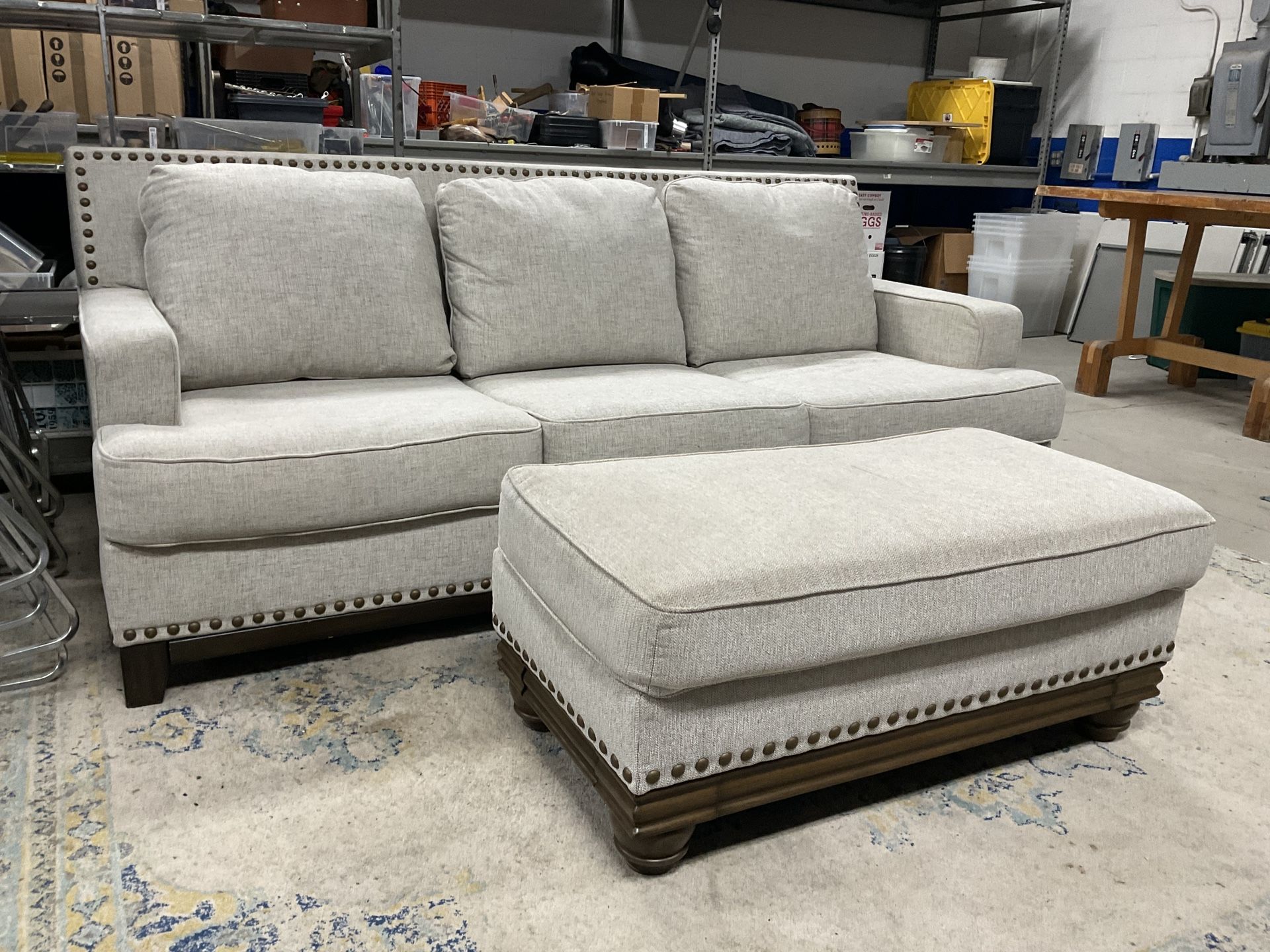 Like New Ashley Ballina Modern Linen Sofa Couch & Matching Ottoman 🚚 Delivery Available - Estate Sale Furniture