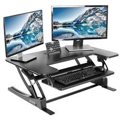 36 inch Height Adjustable Stand Up Desk Converter, V Series, Quick Sit to Stand Tabletop Dual Monitor Riser Workstation, Black