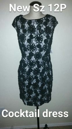New Sz 12 Petite women's Alex Evenings cocktail occasion dress nwt black & white