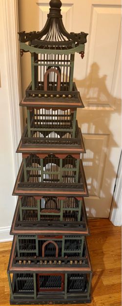 Vintage 6-Tiered Wooden Pagoda-Style Birdcage