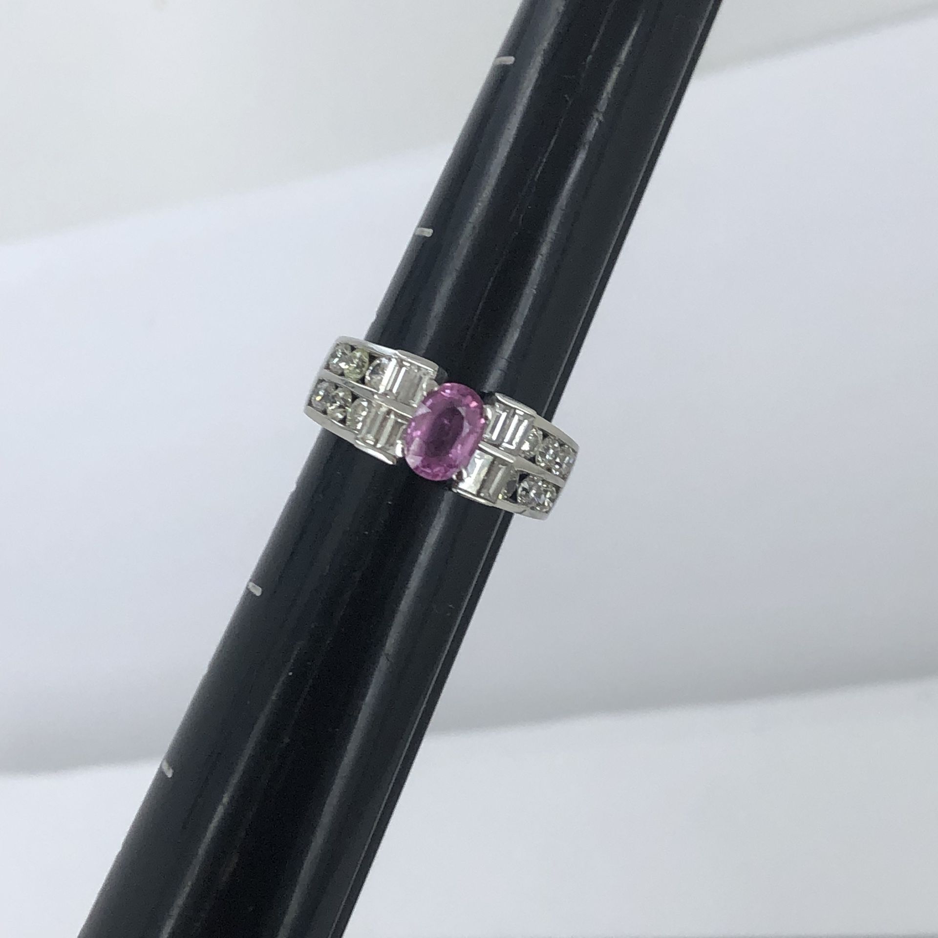 18k White Gold Link Sapphire & Diamond Ring Size 7
