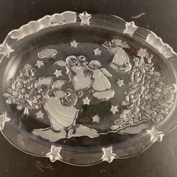 MIKASA Holiday Lights Frosted Angel Candy Dish Crystal Glass Serving Plate Sweet Dish—Germany