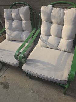 Green Iron Chairs with Cushions  Vintage 2