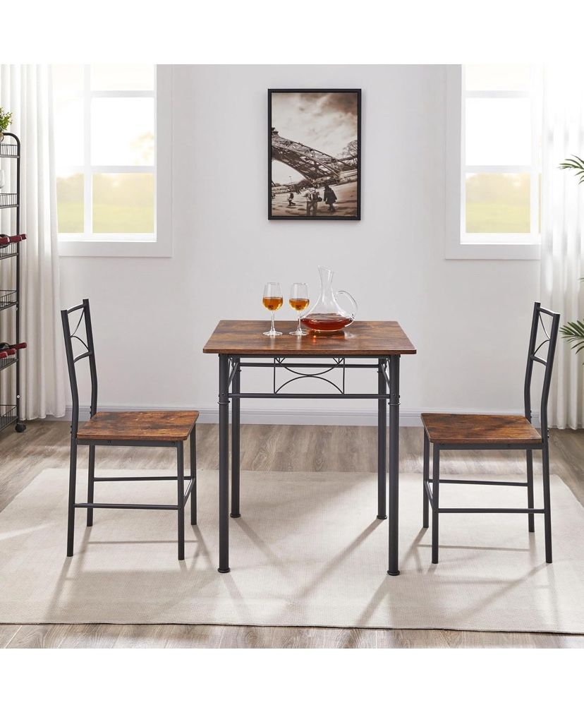 3-Piece Dining Set, Kitchen Wood Table & Chair for Small Spaces, Dining Room (Rustic Brown)