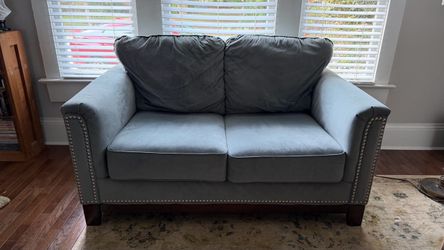 Stylish Gray Velvet / Suede Loveseat with Nailhead Trim - $375 or best offer