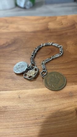 Vintage Ten Commandments  medallion set with a chain from Yeshivah Meah Shearim in Jerusalem, Israel