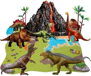 Dinosaur Toy Set with Volcano & Large Play Mat
