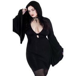 KILLSTAR Black Hooded V-Neck Bell Sleeve Bodycon Mini Dress Women’s S