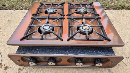 Vintage 4 Burner Gas Cooktop Stove Top - Brown Enamel - 23" x 22"