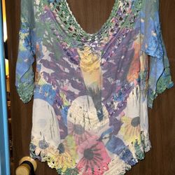 Beautiful Water Color Top With Crochet neck,middle And Bottom