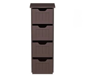 Bathroom Floor Cabinet Wood Free Standing Storage Organizer with 4 Drawers Brown in