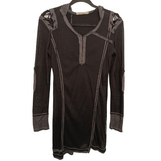 MurMur Black Cotton Color Block Semitransparent Hooded Tunic Size Small