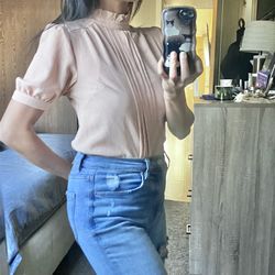 Monteau Beige Mock Neck blouse